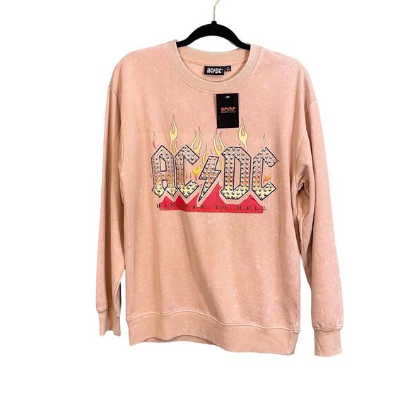 ACDC Peach Highway To Hell Ribbed Studded Graphic Pullover Sweater Medium NWT - Picture 1 of 8